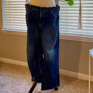 High-waisted dark-wash wide-leg jeans